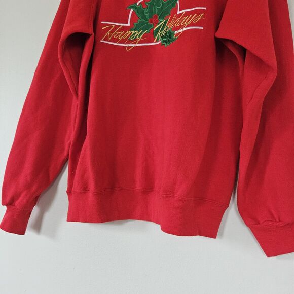 Vtg Christmas Crew Sweatshirt Womens Size L Hanes Red Embroidered Stockings 90s - Picture 8 of 13